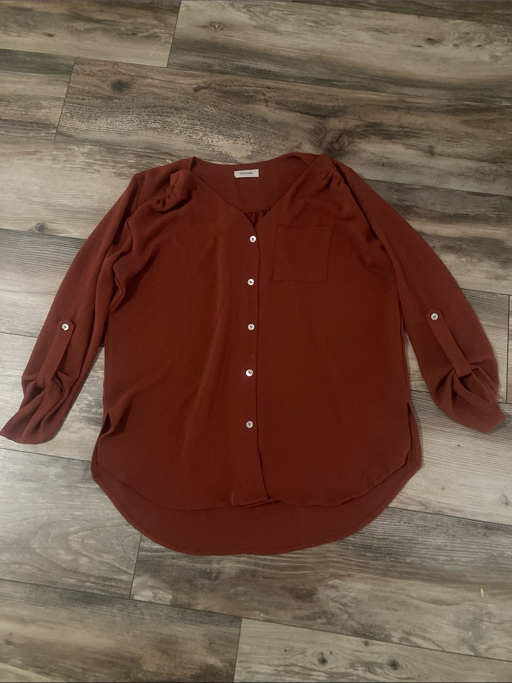 Adrienne Burnt Orange 3/4 Sleeve Top Women’s Size S Oversized